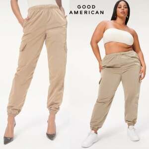 NEW - GOOD AMERICAN Shine Boyfriend Cargo women's Color Gray Champagne - size 4